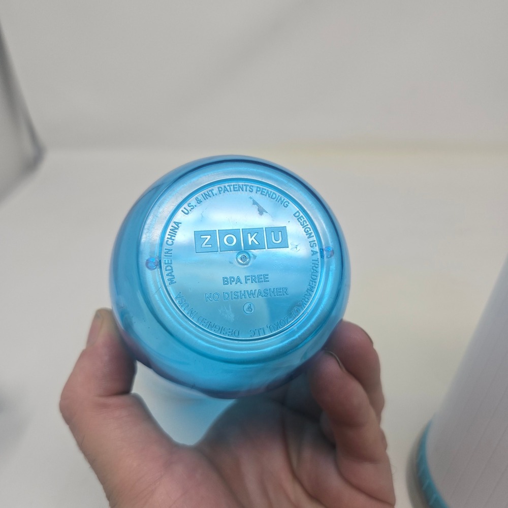 Zoku Iced Coffee Maker Travel Mug Blue White Stainless Steel Core with Straw‎ - Picture 6 of 6